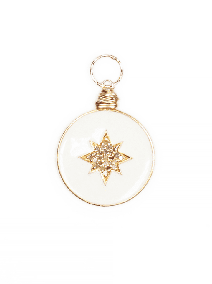 Ivory Gold Enamel Pave Diamond North Star Coin Charm | Bloom Jewelry Handcrafted in Denver