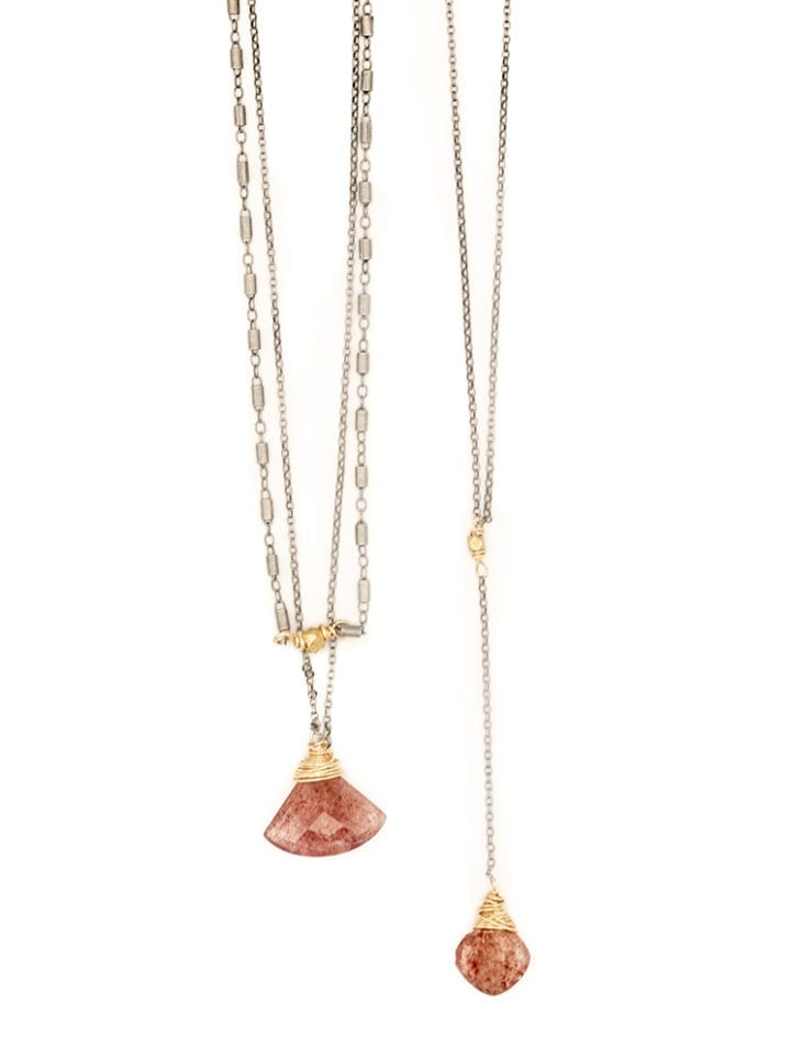 strawberry quartz multi layering necklace or delicate y necklace
