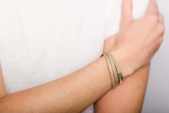 regular leather triple wrap magnetic clasp bracelet on model