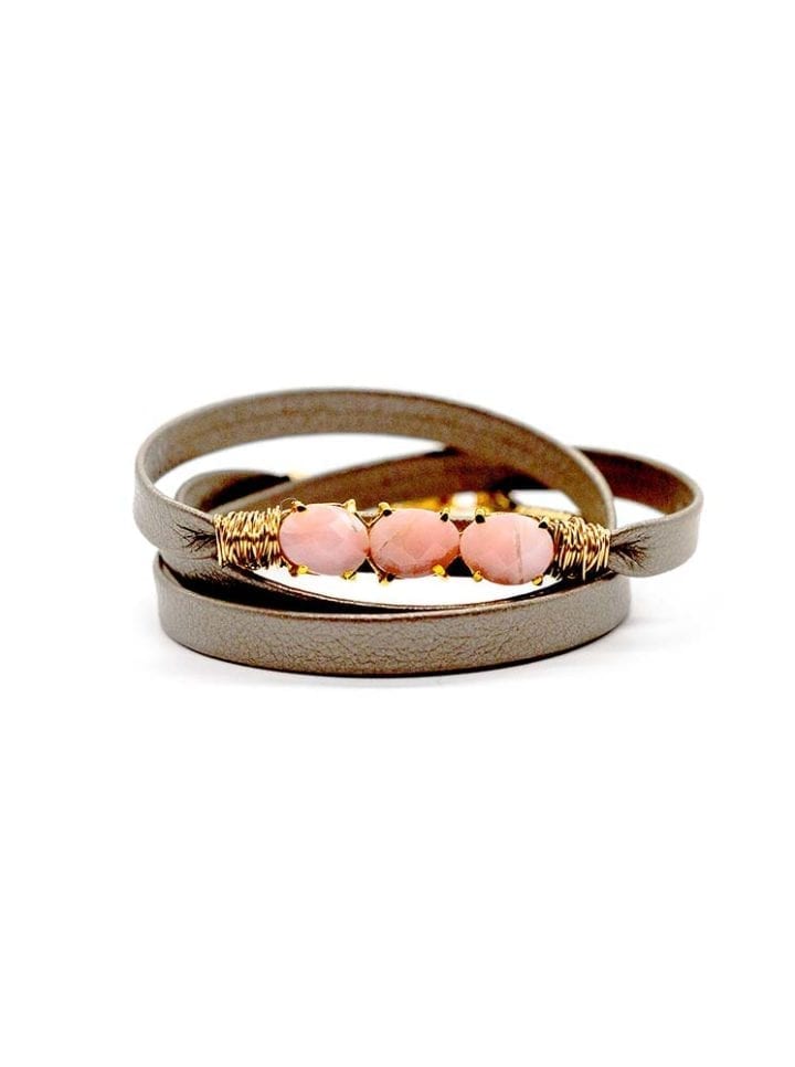 pink opal leather triple wrap bracelet