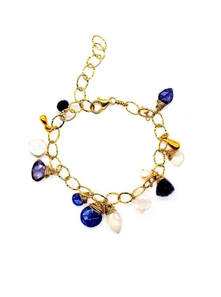 iolite pearl chalcedony charm bracelet