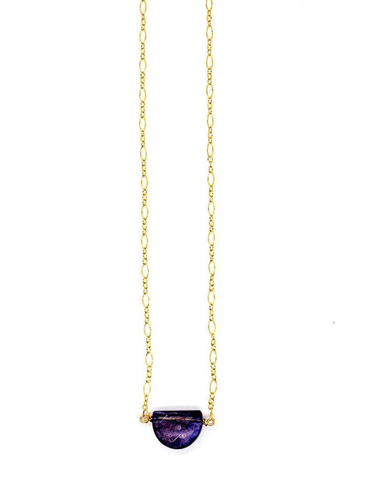 iolite dome filigree short necklace, 14k gold filled handcraafted jewelry