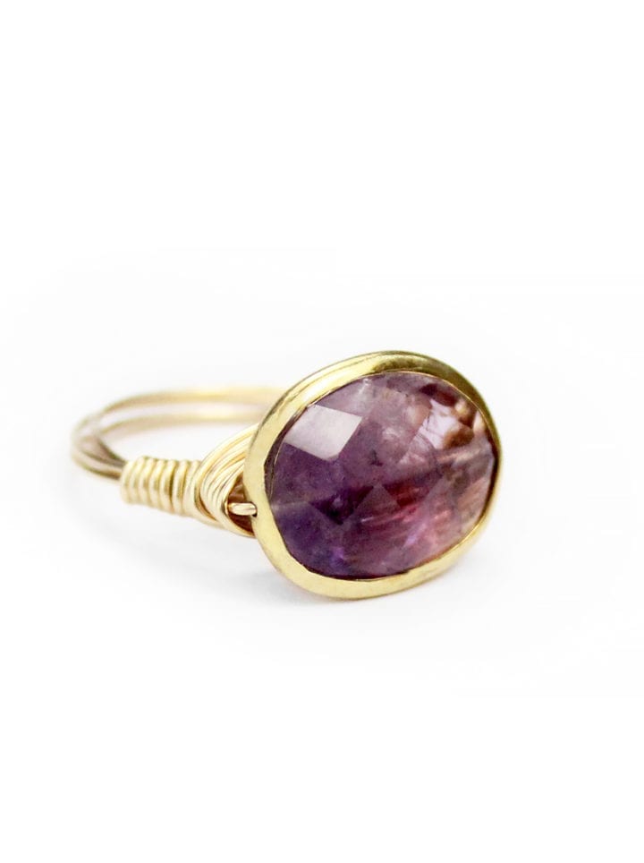 amethyst hand wrapped ring