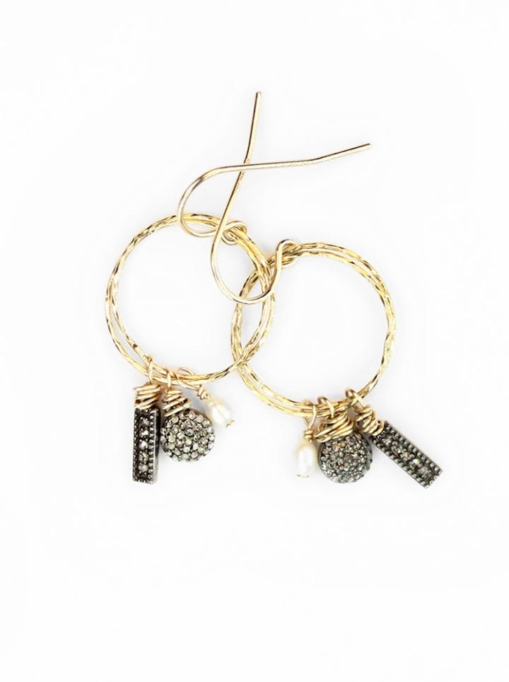 pearl and pave diamond stardust charm hoops