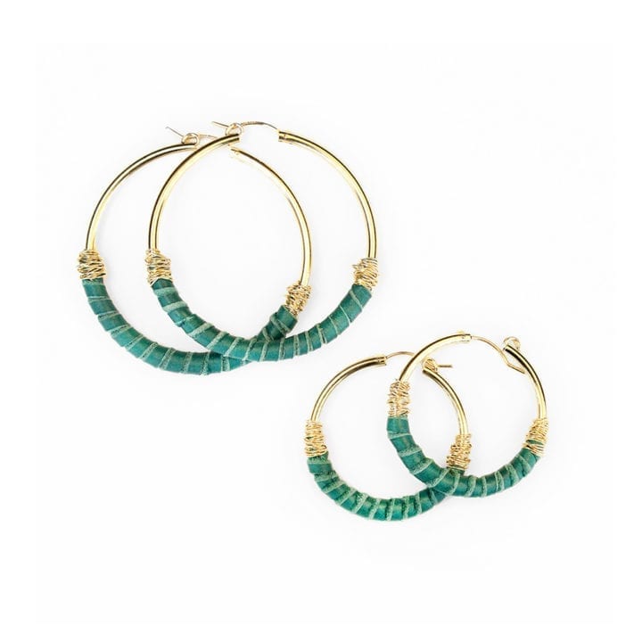 Turquoise Leather Wrapped Classic Hoop