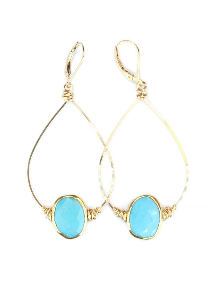 Blue Turquoise Wrapped Hoops