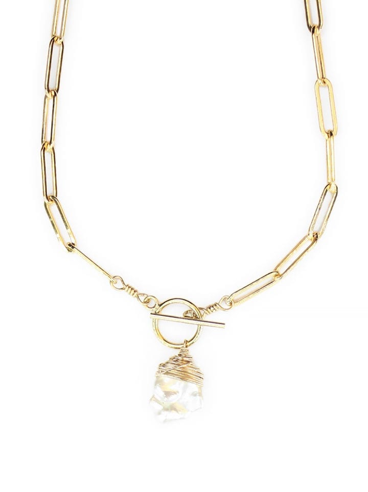 Petal Pearl 14k Gold-Filled Paperclip Toggle Necklace