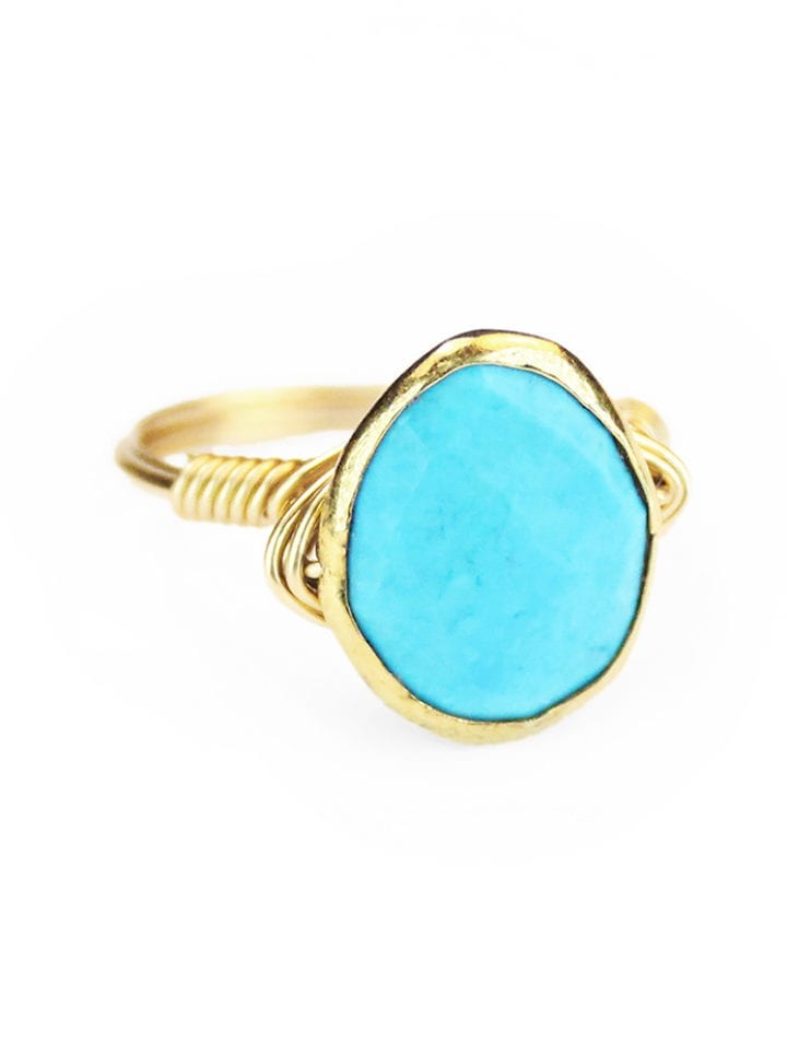 Blue Turquoise Hand Wrapped Ring