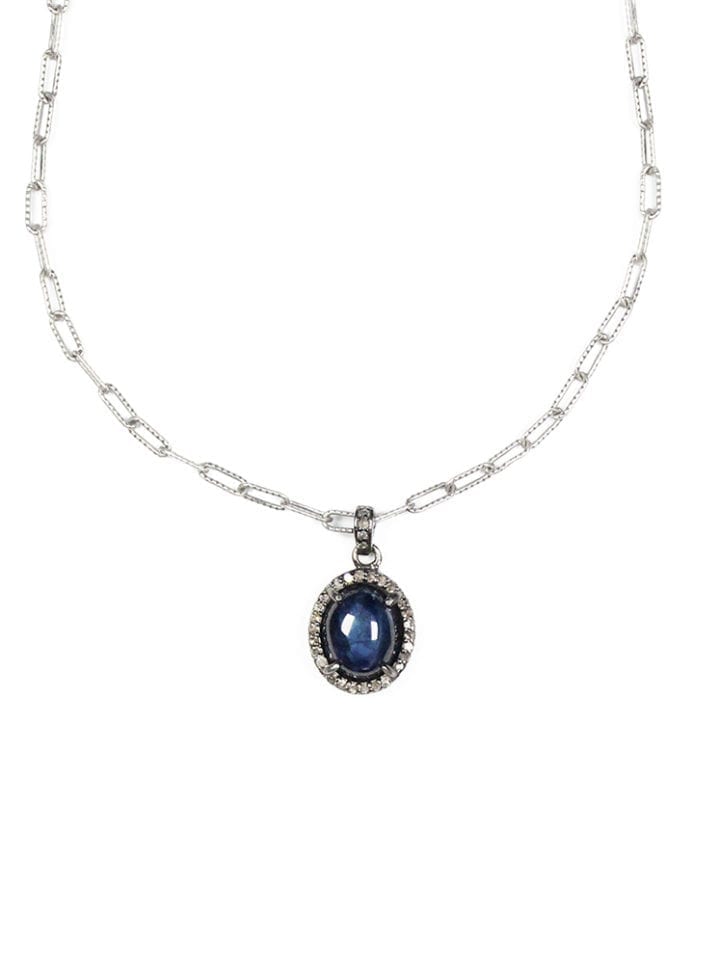 Sapphire Pave Diamond Paperclip Necklace