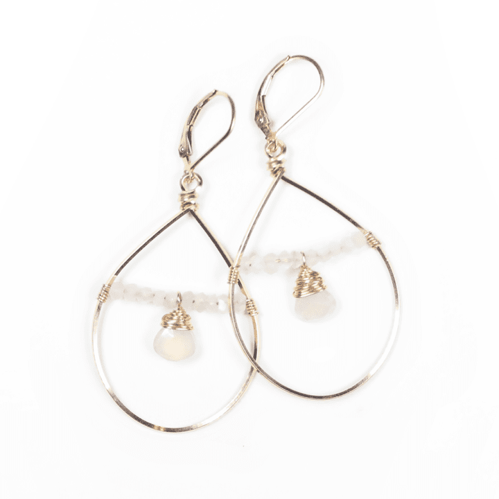 White Moonstone & Pearl Chalcedony Gold Filled Bridge Halo Hoops | Bloom Jewelry Handcrafted Hoops