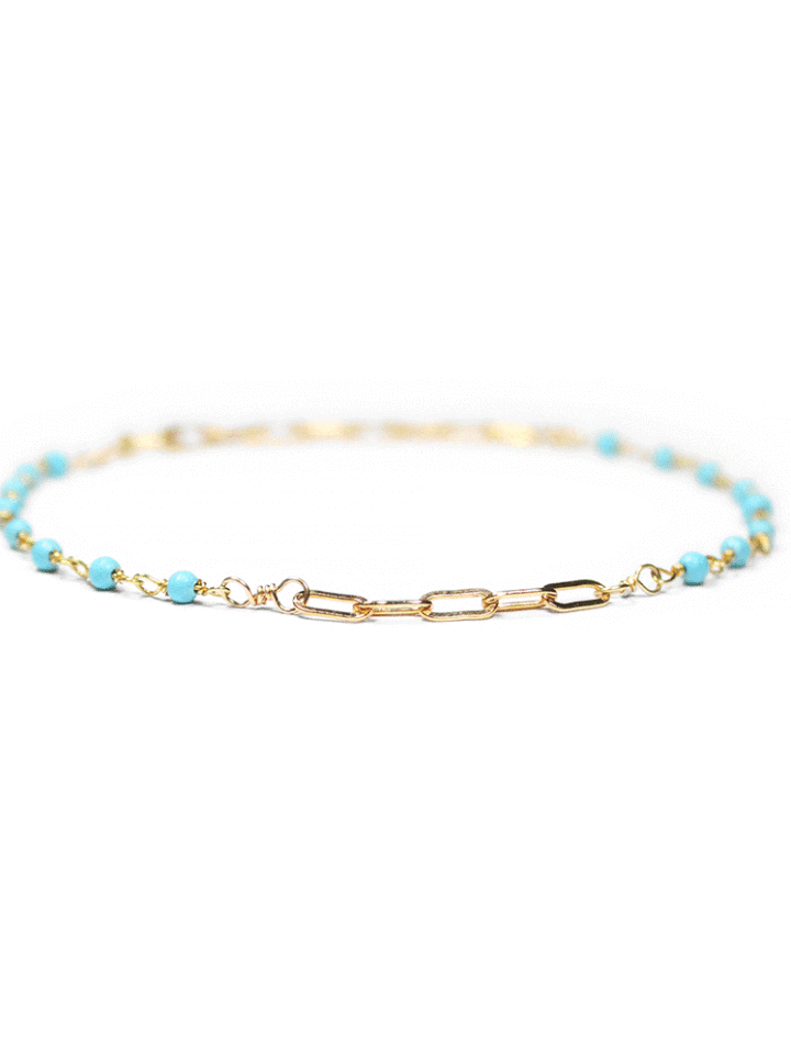 Turquoise and gold paperclip bracelet | Handcrafted turquoise jewelry