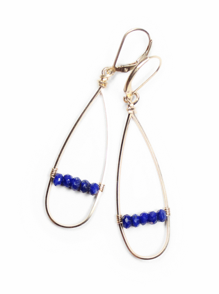 Lapis Gold Filled Linear Hoops | Lapis Earrings Handcrafted in Denver, CO