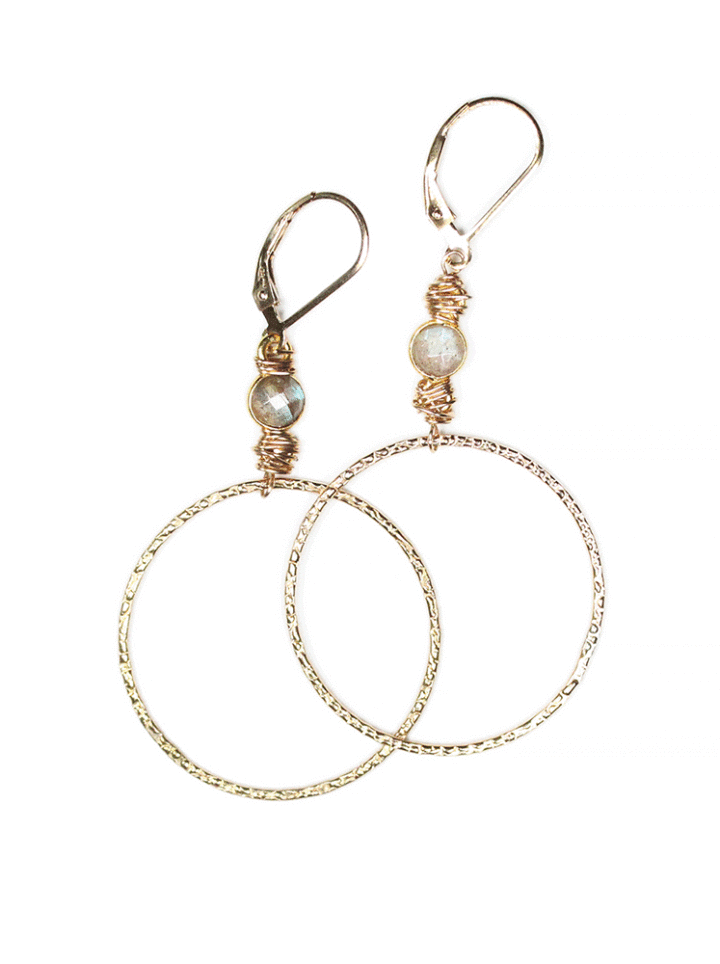 Labradorite Hammered Hoops Handcrafted jewelry made in USA