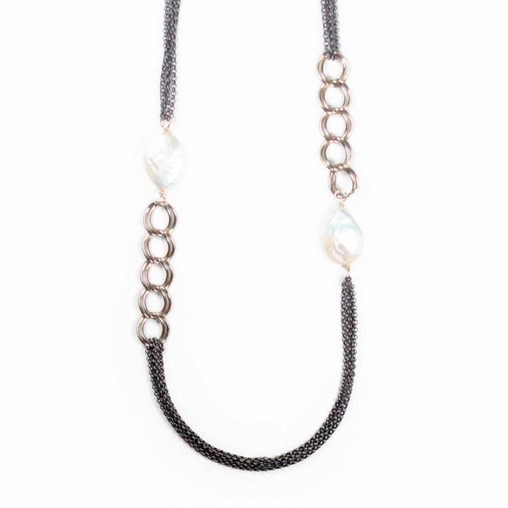 Pearl Rolo Antique Long Necklace Handcrafted Jewelry in Denver, CO.