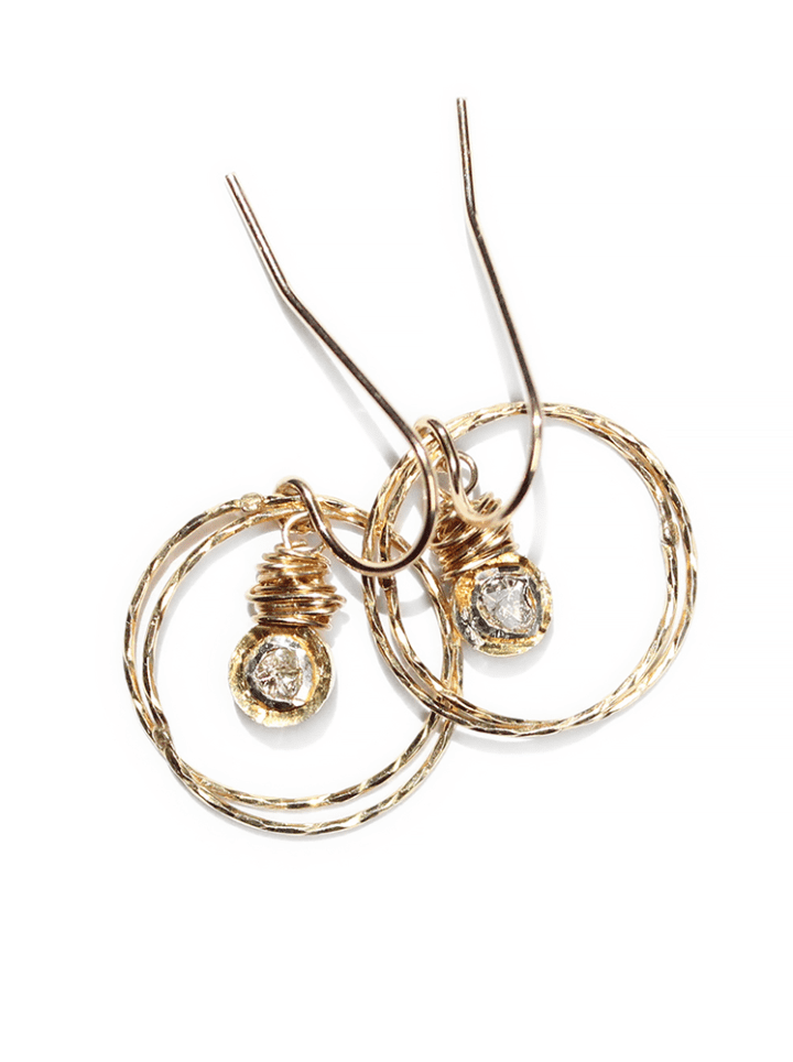 Gold Rose Cut Diamond Gold Stardust Halo Hoops Handcrafted Diamond Jewelry