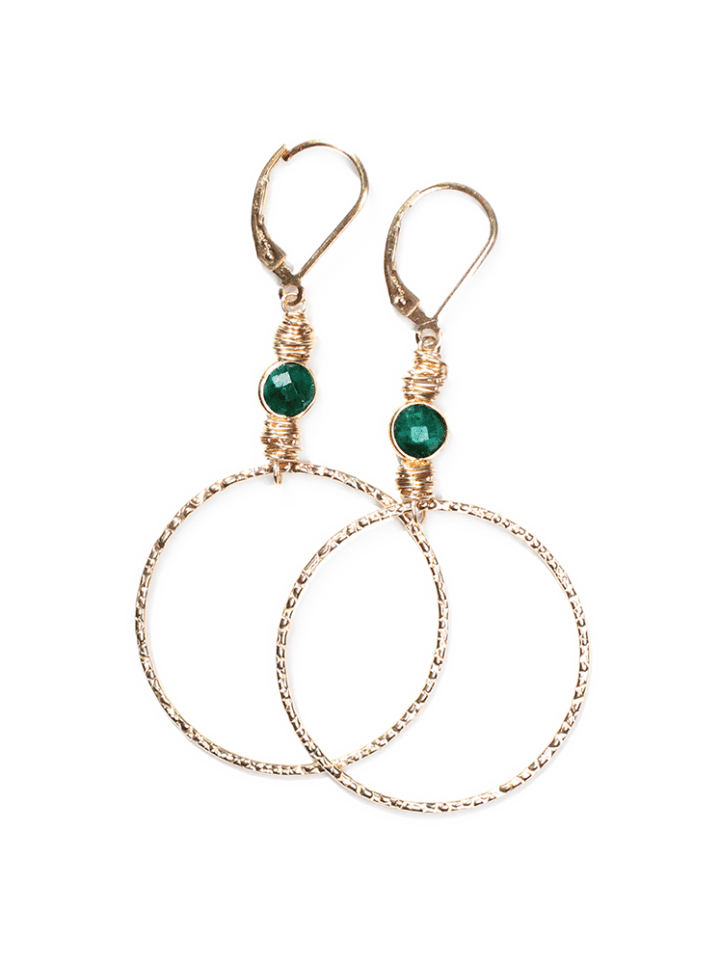 Emerald Hammered Hoops Jewelry made in USA
