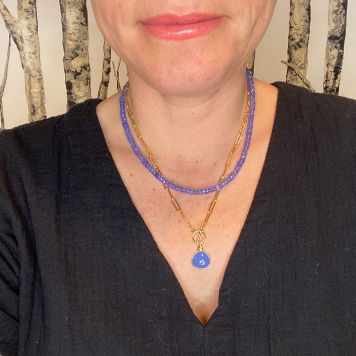 Blue Chalcedony Paperclip Toggle Necklace Tanzanite Strung Choker Handcrafted in Denver, CO