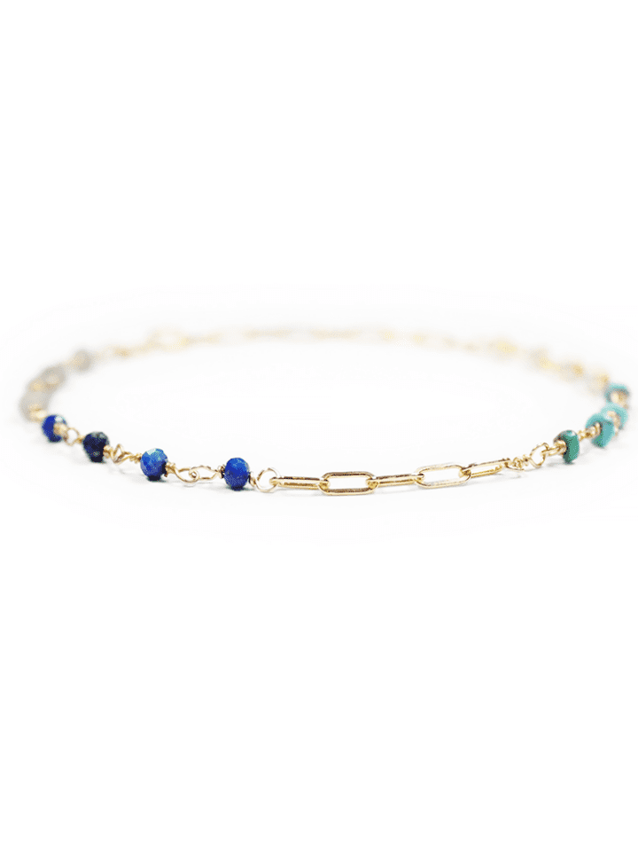 Opal, Turquoise, Labradorite, & Lapis 14K Gold Filled Paperclip Anklet