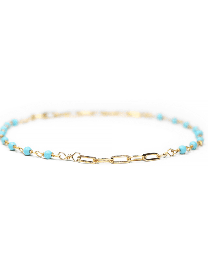Blue Turquoise & 14k Gold Filled Paperclip Anklet