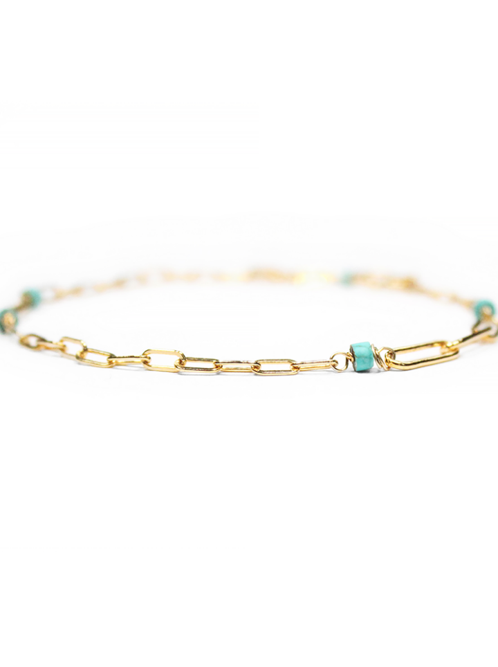Green Turquoise Duo Paperclip Anklet