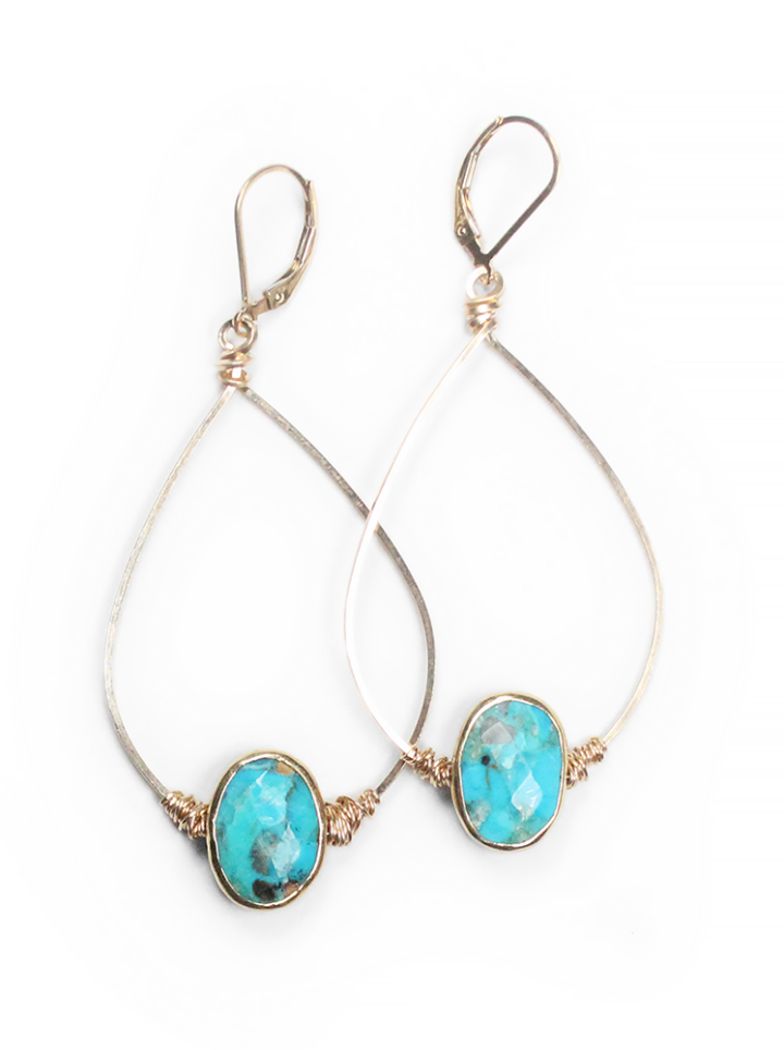 Green Turquoise Hand Wrapped Hoops Bloom Jewelry
