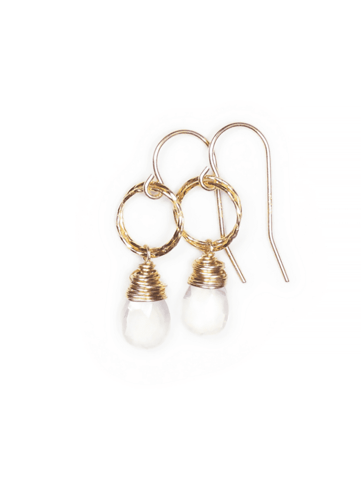Rock Crystal Tear Gold Stardust Drop Earrings | Bloom Jewelry Birthstone Collection