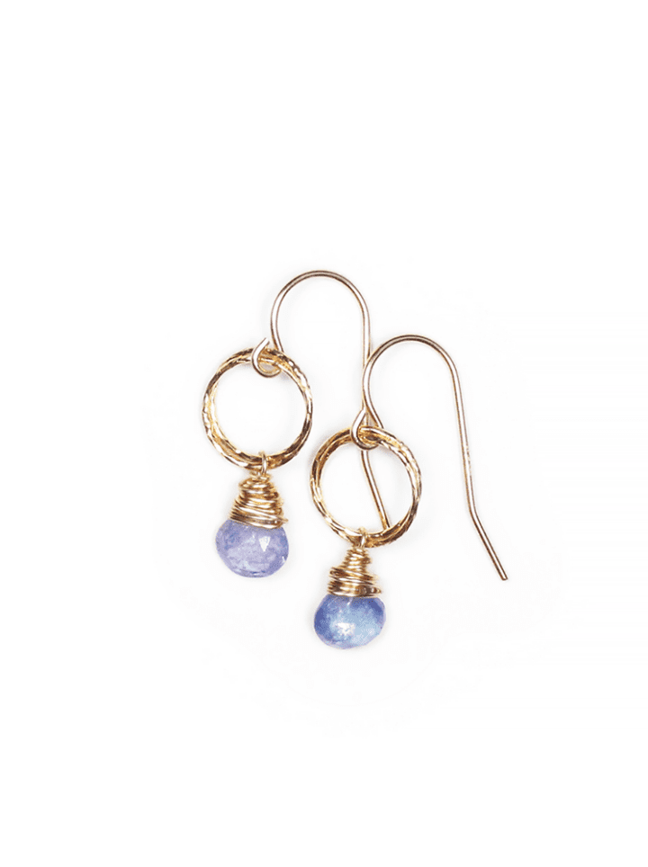 Tanzanite Tear Gold Stardust Drop Earrings | Bloom Jewelry Handcrafted Birthstone Jewelry