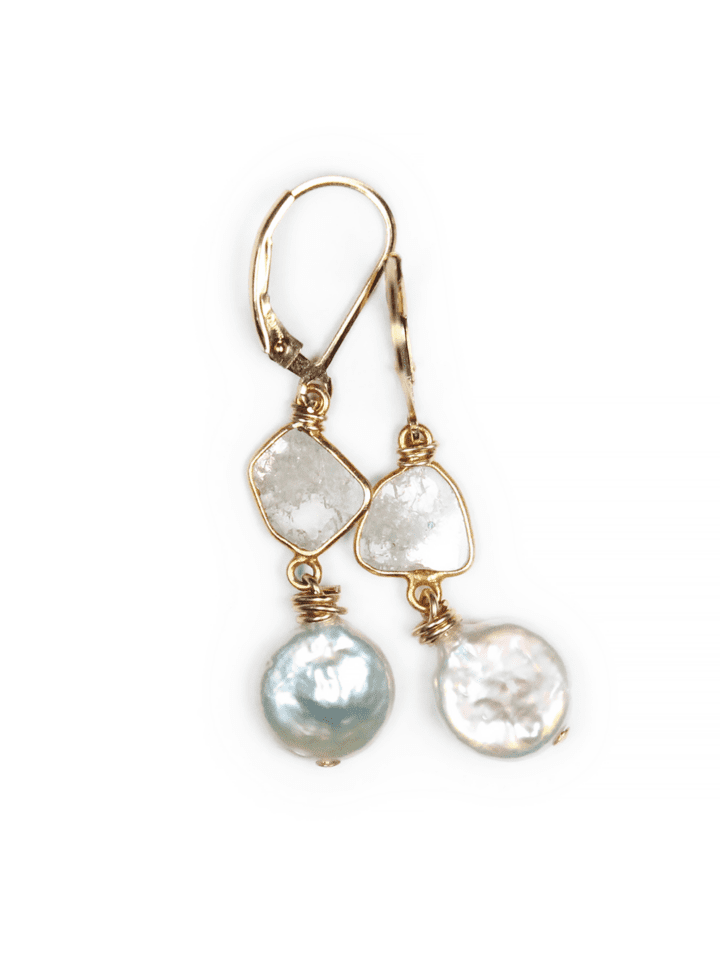 Pearl Diamond Slice Drop Earrings Gold