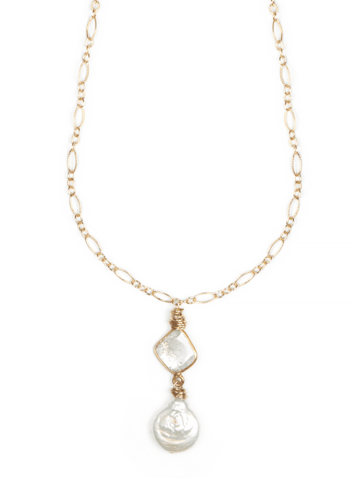 Pearl Diamond Slice Filigree Necklace